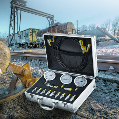 Kit de prueba de presión hidráulica, 250/400/600bar, 3 calibradores, 11 acoplamientos de prueba, 3 mangueras de prueba, juego de medidores de prueba hidráulica para excavadoras con estuche de