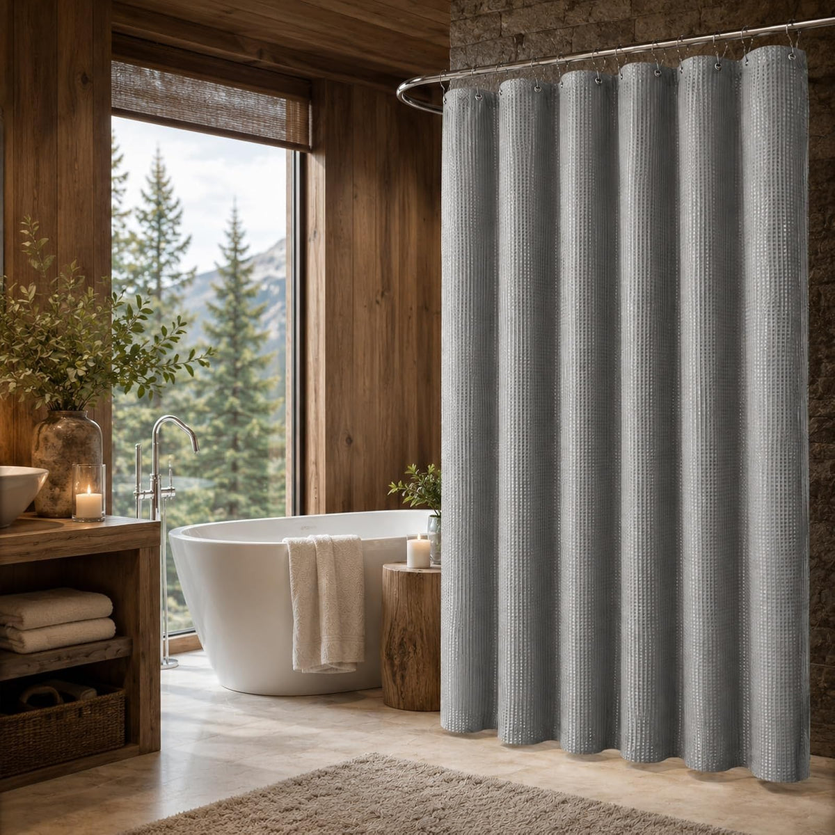 LaCyan 3 en 1 Cortina de Ducha Impermeable y Juego de Forro Transparente con 12 Ganchos para baño Cortinas de Ducha de poliéster Resistente 72 Pulgadas (Gris, 183W*183H)