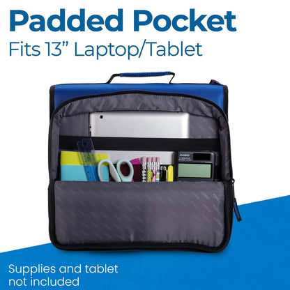Case-it - Carpeta universal con cierre, bolsillo acolchado con juntas tóricas de 2 pulgadas que soporta hasta 13 portátiles/tablet, múltiples bolsillos, capacidad de 400 páginas, viene con correa para