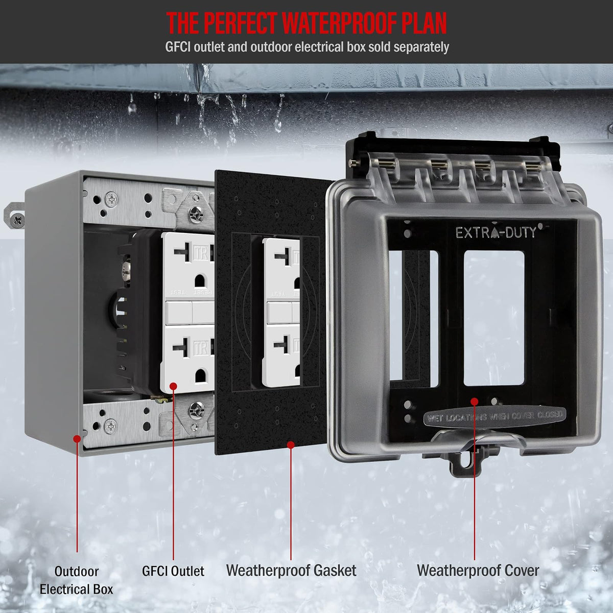 Enerlites - Caja resistente a la intemperie para decoración de exteriores GFCI receptáculos de salida, cobertor para 2 cuadrículas