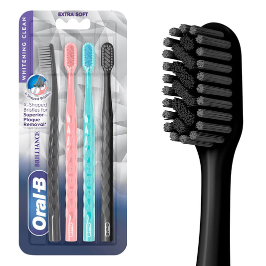 Oral-B Pro Whitening Cepillos de dientes, extra suaves, negro, coral y verde azulado, 4 unidades
