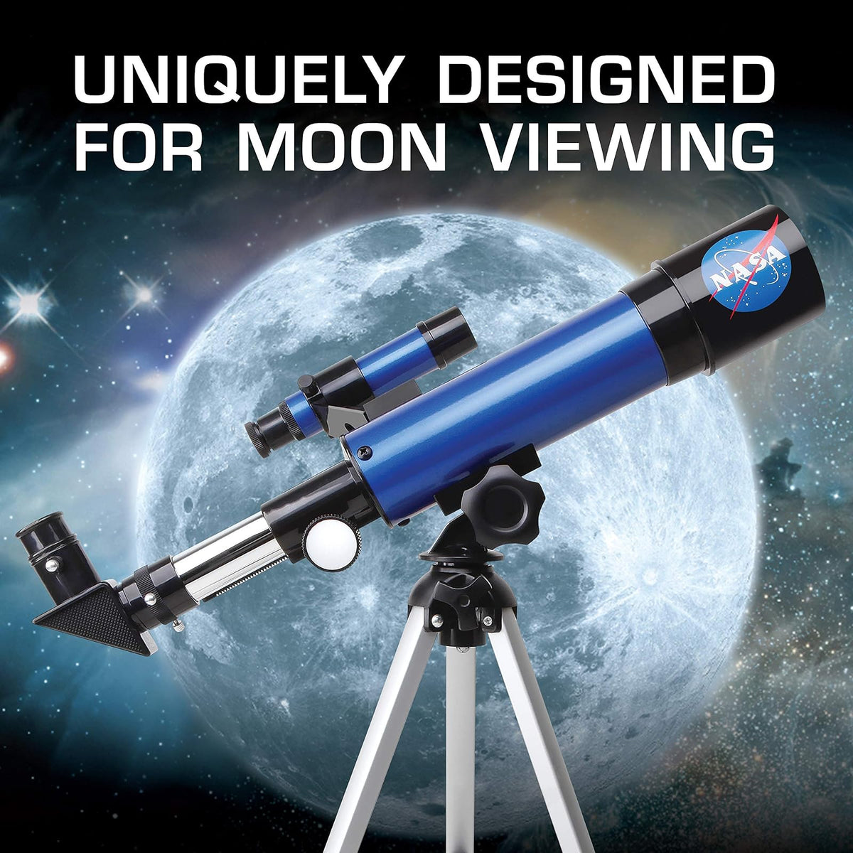 NASA Telescopio lunar para niños – Aumento de 90x, incluye dos oculares, trípode de mesa y alcance del buscador