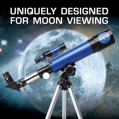 NASA Telescopio lunar para niños – Aumento de 90x, incluye dos oculares, trípode de mesa y alcance del buscador
