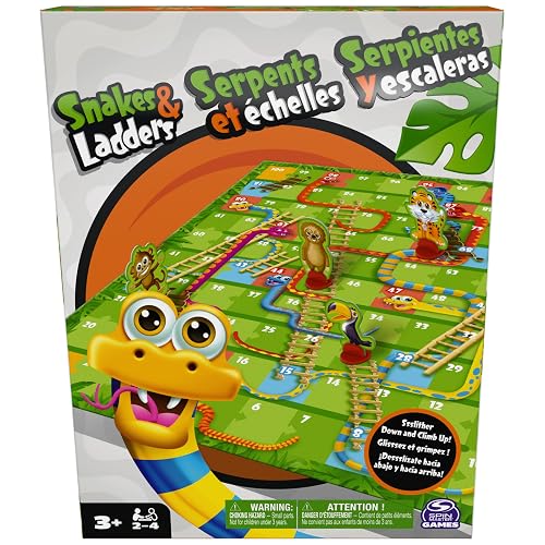 Spin Master Games, Juego Serpientes y escaleras para niños, Juego de Mesa Colorido para 2-4 Jugadores para Noches de Juegos en Familia