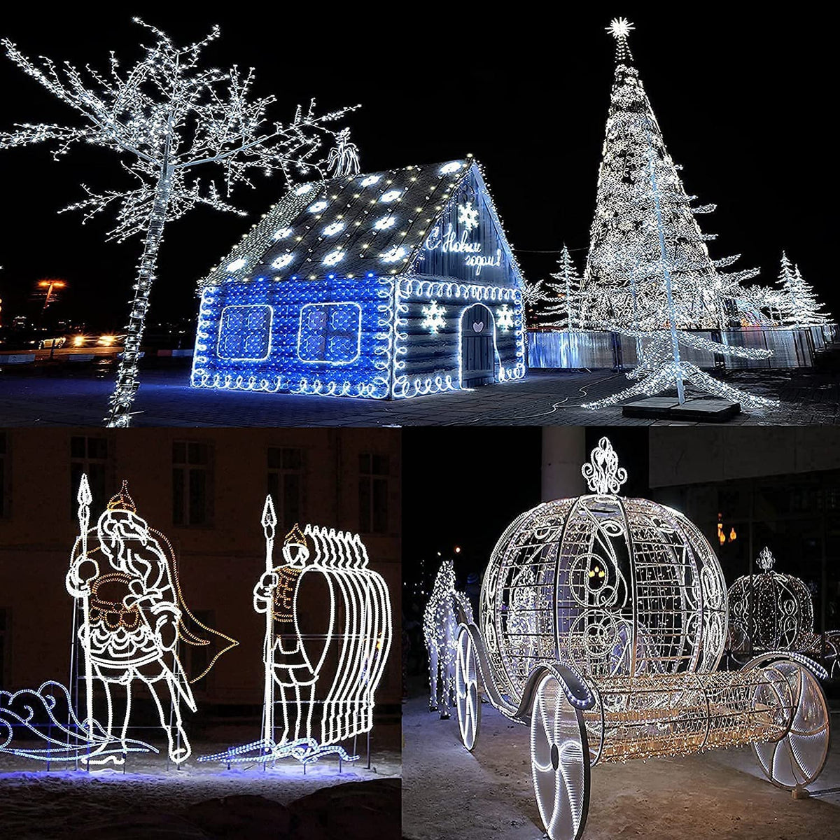 Dosyu 10M Transparente LED Navideña, 200LED 110V 2 cables Cuttable de Navidad Luces, 200 LED a prueba de agua al aire libre caliente luces de la cuerda para la cubierta(Blanco Frio)