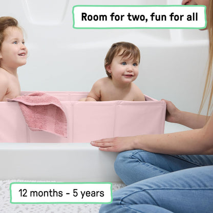 Ingenuity Tuckaway Tina para niños pequeños, convierte la ducha en tina, se pliega para almacenar, fácil de limpiar, no requiere montaje, 12 Meses a 5 Años, Rosa