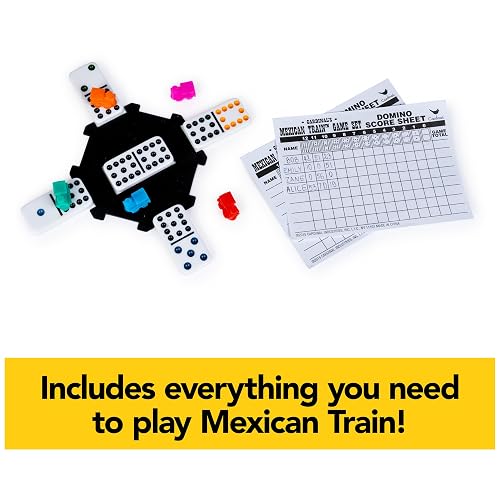 Spin Master Games, juego de dominó de tren mexicano, juego de mesa de azulejos en estuche de transporte de aluminio, juegos para la noche de juegos familiares