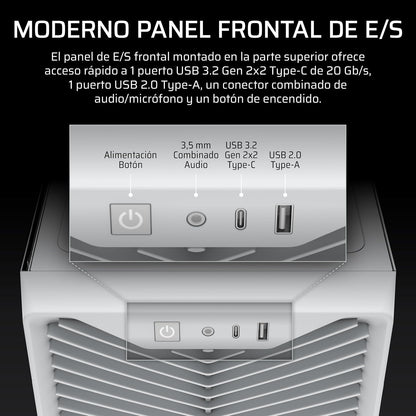 Corsair 3200D RS Caja para PC Semitorre – Blanco | 3 Ventiladores RS120 PWM Incluidos, Brazo Anticaída GPU, ASUS BTF, MSI Project Zero, Gigabyte Project Stealth