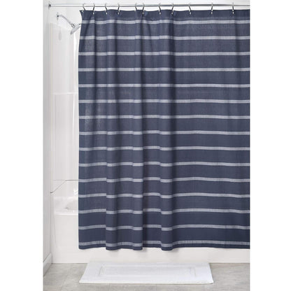InterDesign iDesign Thin Stripe Fabric Shower Curtain, Modern Mildew-Resistant for Master, Guest, Kids' Bathrooms, Bathtubs, Stalls, Navy and White