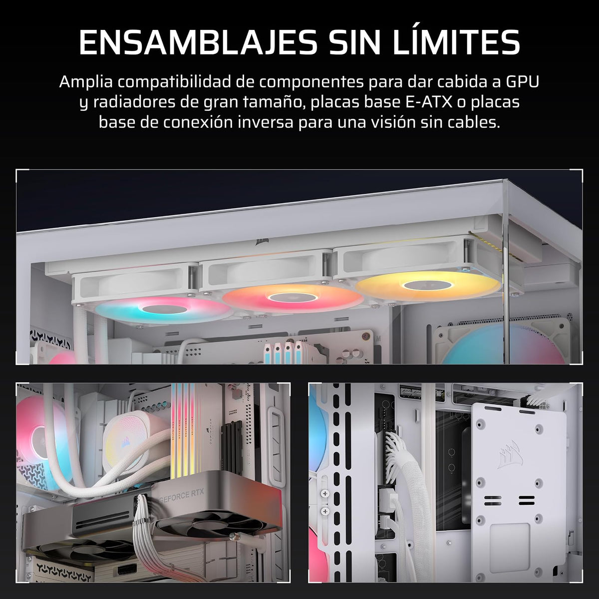 Corsair 3500X RS-R ARGB Caja de PC Semitorre – 3 Ventiladores RS120-R ARGB Preinstalados, Puede Incluir hasta 10 Ventiladores de 120mm, Compatible con Placa Base de Conexión Inversa – Blanco