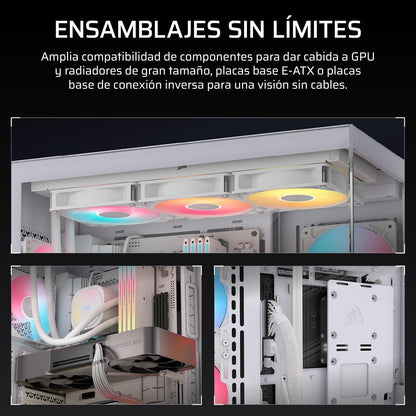 Corsair 3500X RS-R ARGB Caja de PC Semitorre – 3 Ventiladores RS120-R ARGB Preinstalados, Puede Incluir hasta 10 Ventiladores de 120mm, Compatible con Placa Base de Conexión Inversa – Blanco