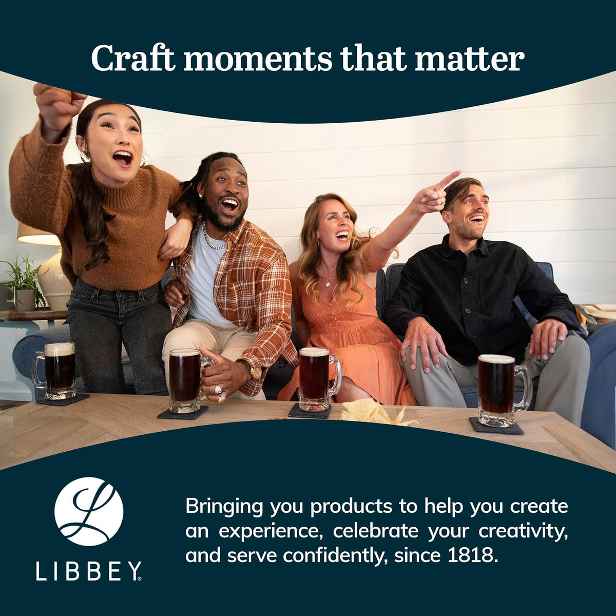 Libbey Craft Brews - Juego de tazas de cerveza de vidrio, juego de 4 vasos de cerveza grandes para servir Ales y Lagers, tazas de cerveza de vidrio atemporales para congelador