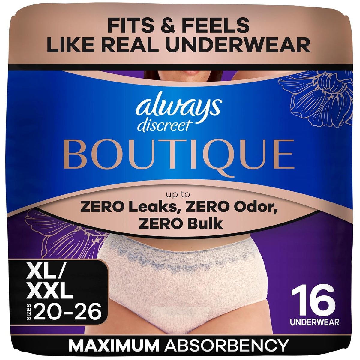 Always Discreet Boutique - Ropa interior para incontinencia (talla XL, 16 quilates), color malva