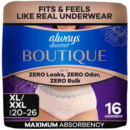Always Discreet Boutique - Ropa interior para incontinencia (talla XL, 16 quilates), color malva