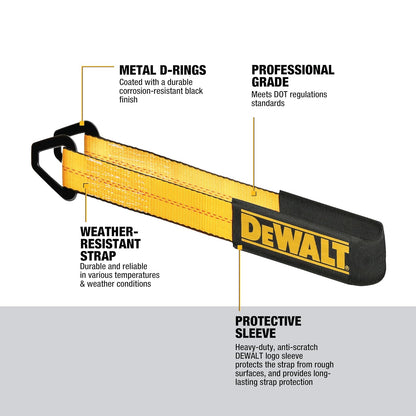 DEWALT - Correas de Amarre para Ejes, Resistencia a la Rotura de 5.4 Ton, elevadores de Soporte, para Camiones, remolques, ATV, UTV, DXBC80005, Paquete de 4, 5 x 96.5 cm, Negro y Amarillo