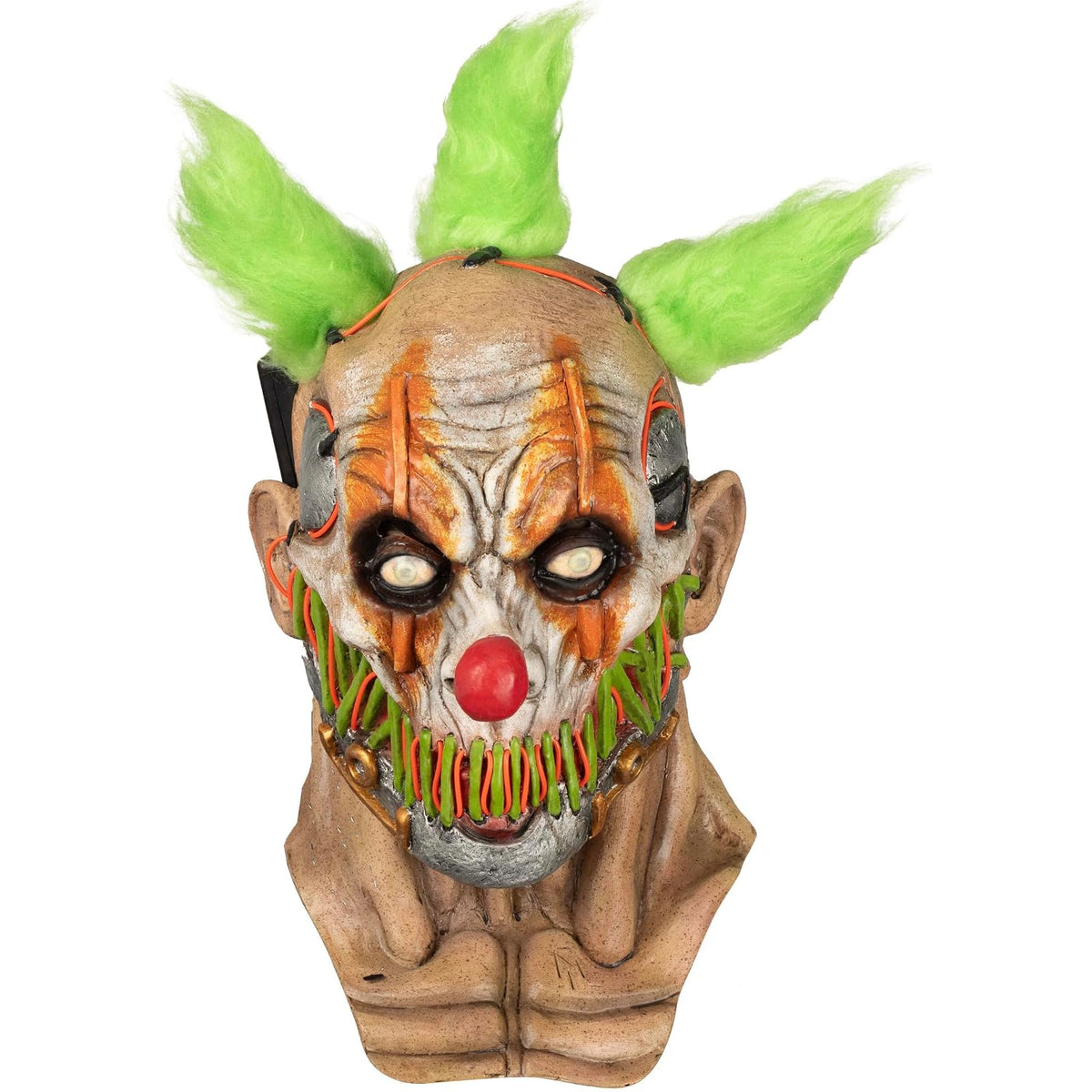 Ghoulish Productions Máscara De Látex Stiched Smile Clown, Accesorio Cosplay Green Payaso Sonriente, Disfraz Aterrador para Halloween y Fiestas Temáticas, Cosplay Ciberpunk Clown, Diseño Artesanal