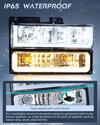 Nilight DRL - Conjunto de faros delanteros compatible con Chevrolet GMC C10 C/K 1988 1989 1991 1992 1993 1994 1995 1996 1997 1998 Chevrolet GMC C10 C/K 1988-1999 Silverado Suburban Sierra Blazer Tahoe