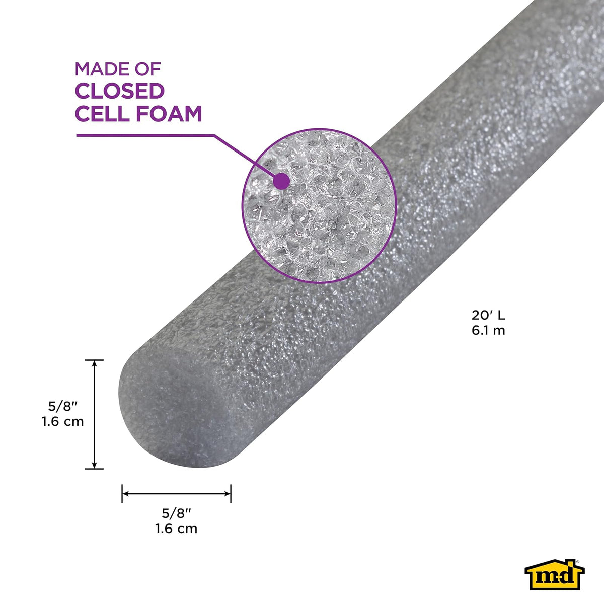 M-D Building Products Varilla 5/8" x 20' 71551 | Gris, espuma de celda cerrada, reduce residuos de calafateo, impermeable