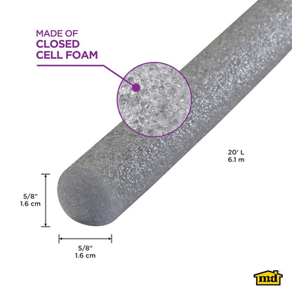 M-D Building Products Varilla 5/8" x 20' 71551 | Gris, espuma de celda cerrada, reduce residuos de calafateo, impermeable
