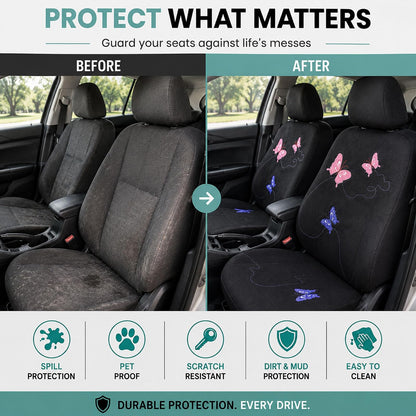 FH GROUP FB055114 Black Butterfly Embroidery Car Seat Cover (Full Set)