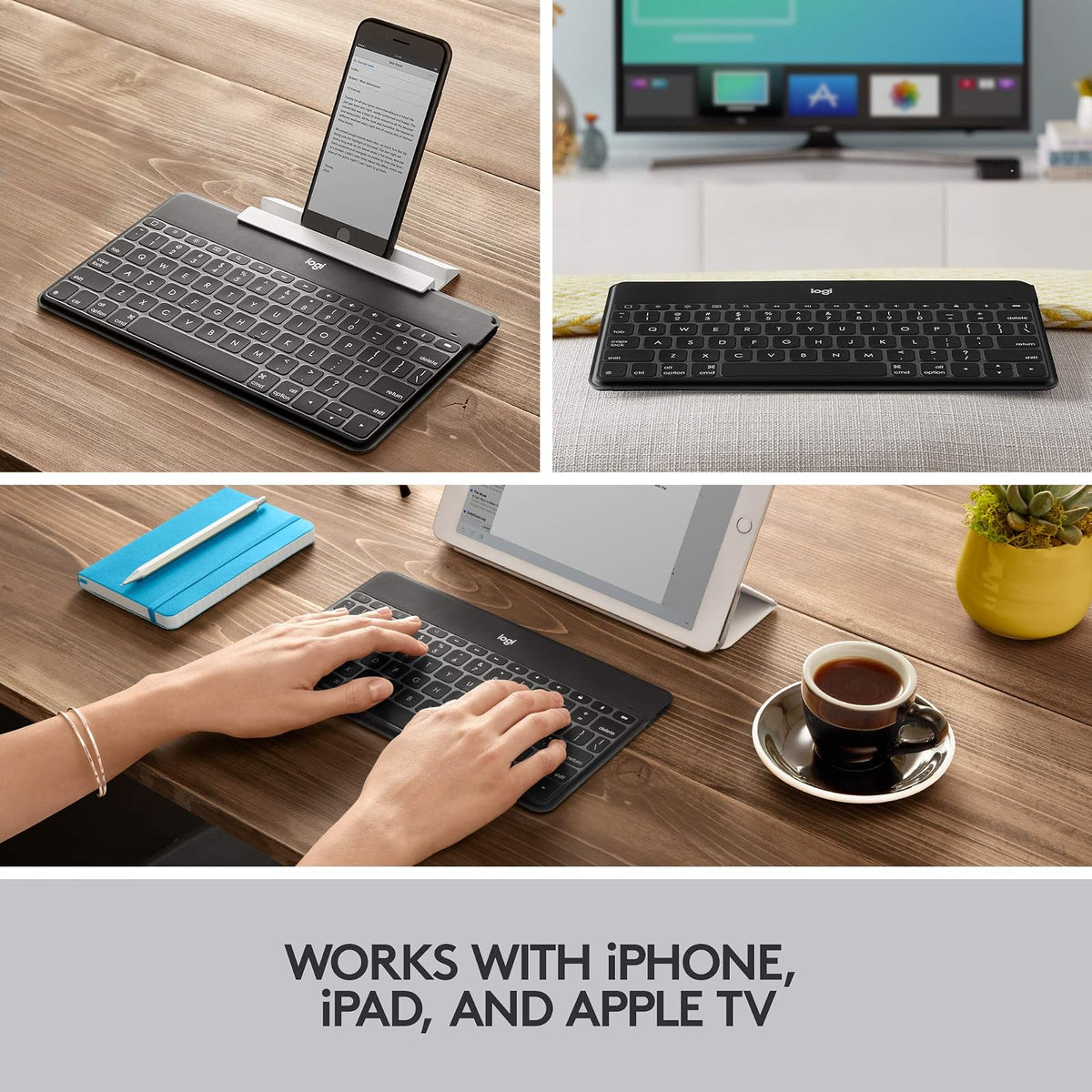 Logitech Teclado Keys-To-Go Fino y Delgado con Bluetooth para iPhone, iPad; Apple TV y Todos los Dispositivos iOS - Negro