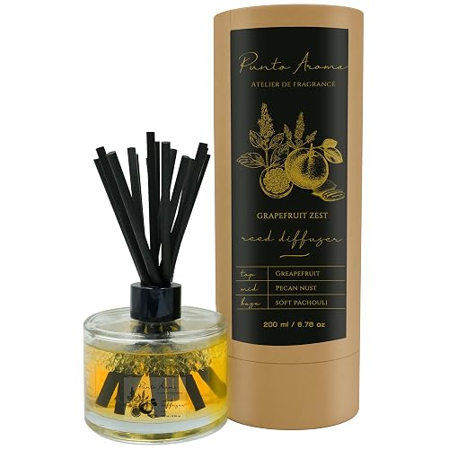Punto Aroma - Reed Diffuser - Aromatizante de Ambiente - 15.5 cm de Altura - Ideal para Salas recámaras baños spas y oficinas - Fragancia Grapefruit Zest
