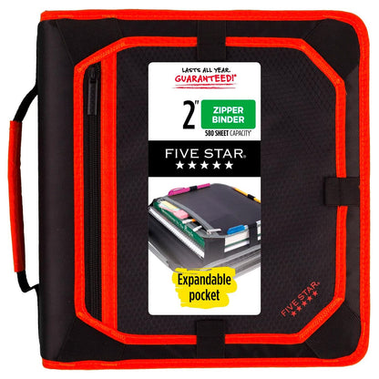 Five Star Carpeta de Tela con Cierre, 3 Argollas de 2 Pulgadas - Rojo-Negro