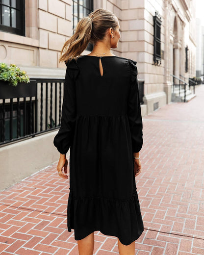 The Drop Vestido Midi Escalonado Para Mujer, con Vuelos en Los Hombros, Negro, por @fashion_jackson