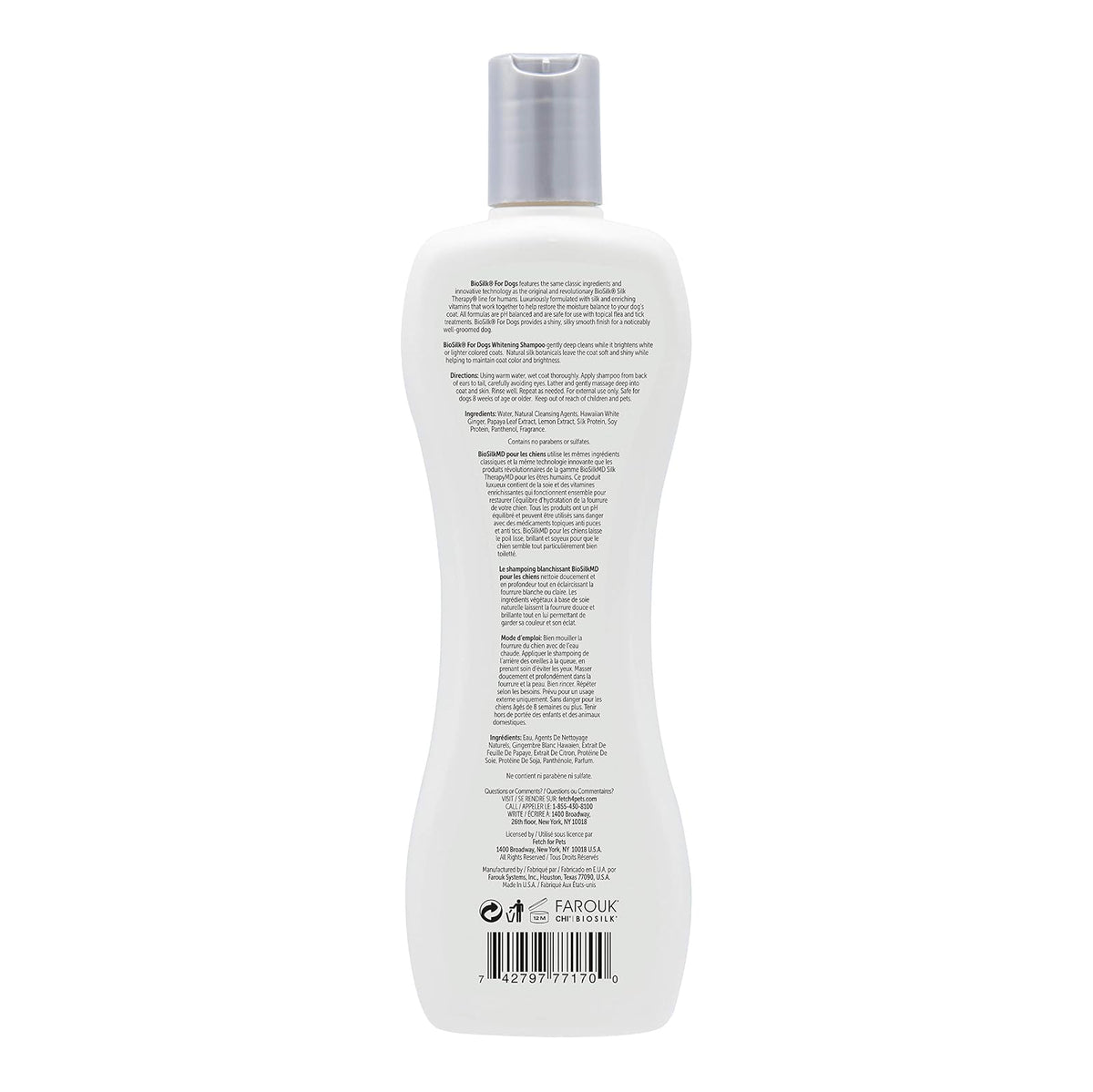 BioSilk Champú de terapia blanqueador y abrillantador para perros