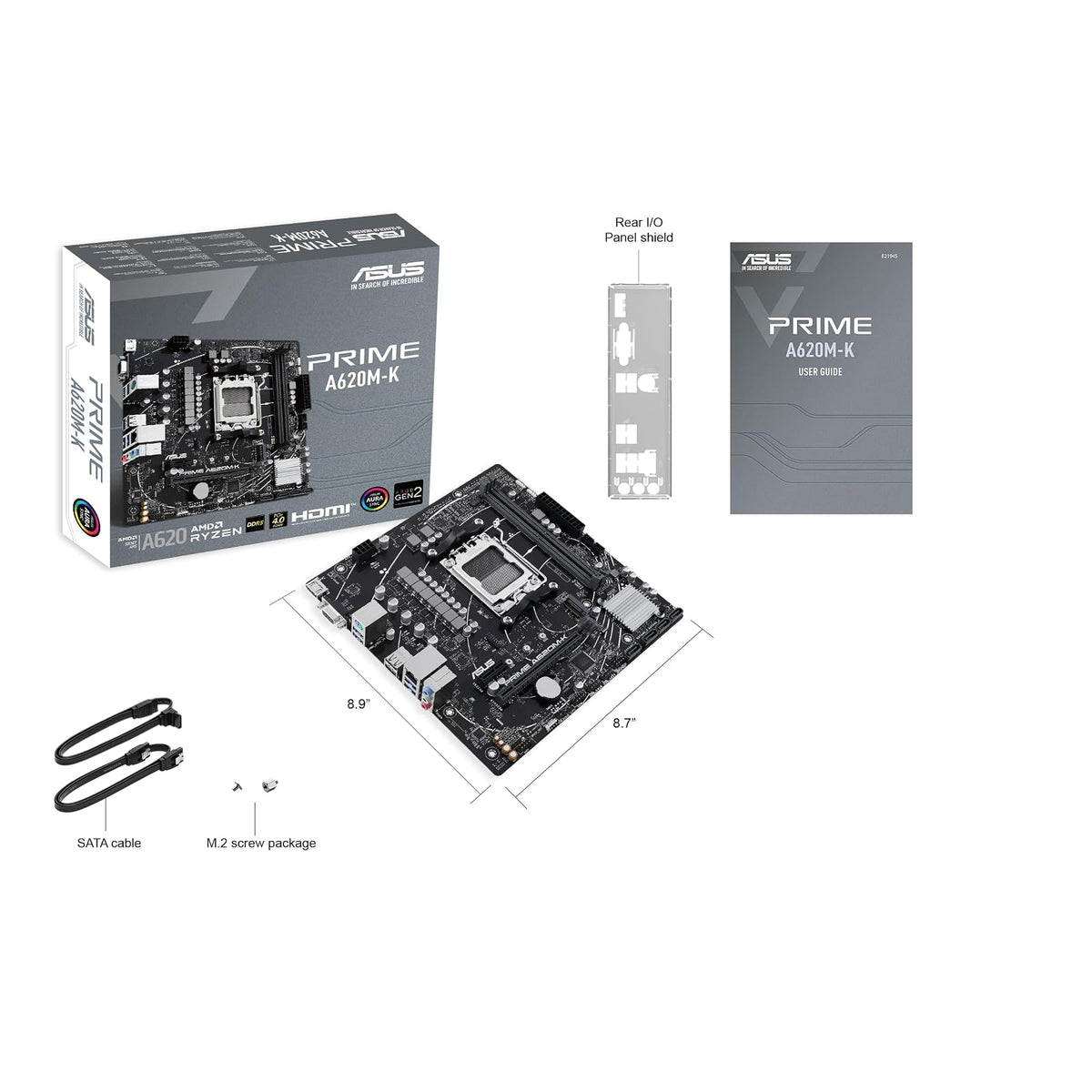 ASUS Prime A620M-K Tarjeta Madre AMD para armar tu PC de Trabajo y Estudio | mATX, AMD AM5 (Ryzen 9000/7000), DDR5 hasta 7200+ (OC) EXPO, PCIe 4.0 x16, ranura M.2 (PCIe 4.0), LAN Gigabit, 4x SATA