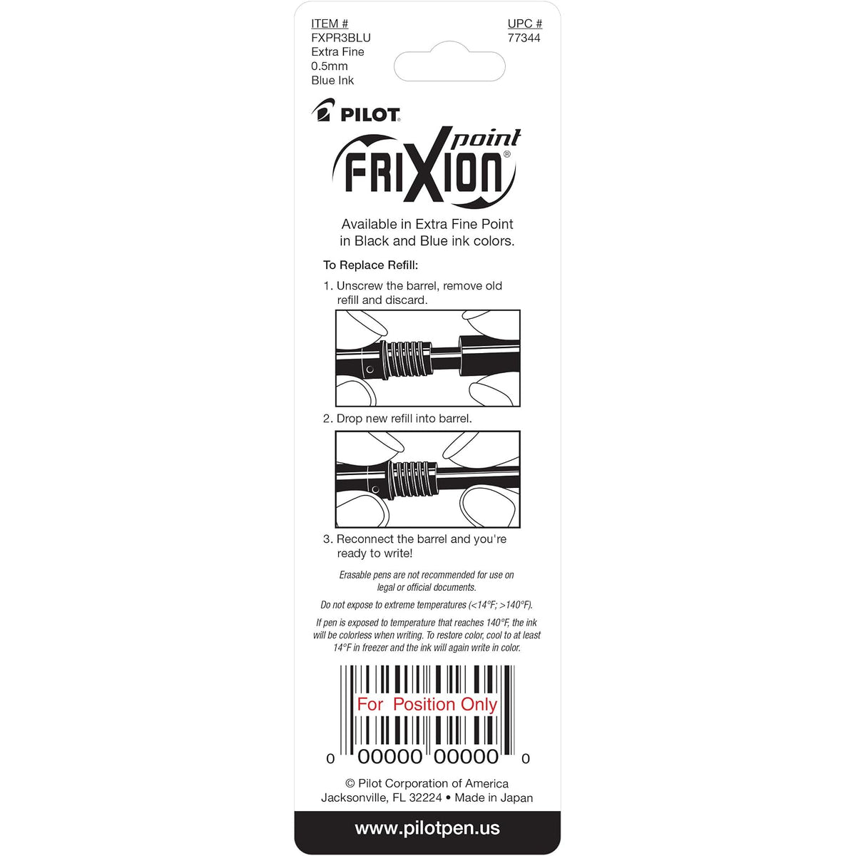 Pilot Frixion – Bolígrafo de tinta de gel, Negro, Paquete con 3 unidades (Fine Point) + FriXion - Recambio para bolígrafo de tinta de gel, 3 unidades, Azul, Repuesto de tinta (empaque de 3)