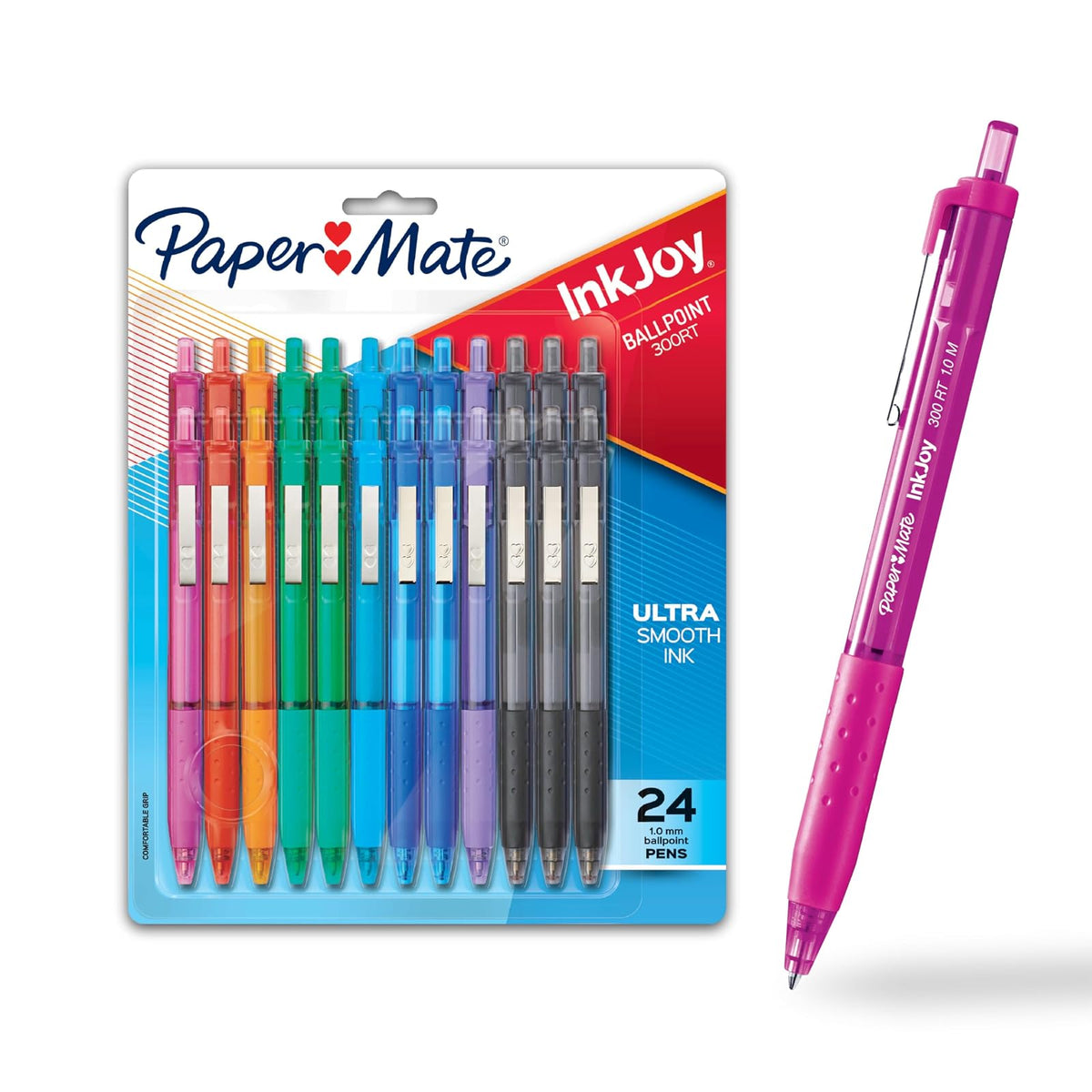 PaperMate InkJoy 300RT Bolígrafos de punta retráctil, punta mediana, Mediano, Assorted (Colorful), Paquete de 24
