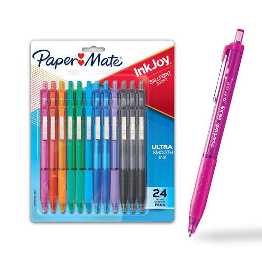 PaperMate InkJoy 300RT Bolígrafos de punta retráctil, punta mediana, Mediano, Assorted (Colorful), Paquete de 24