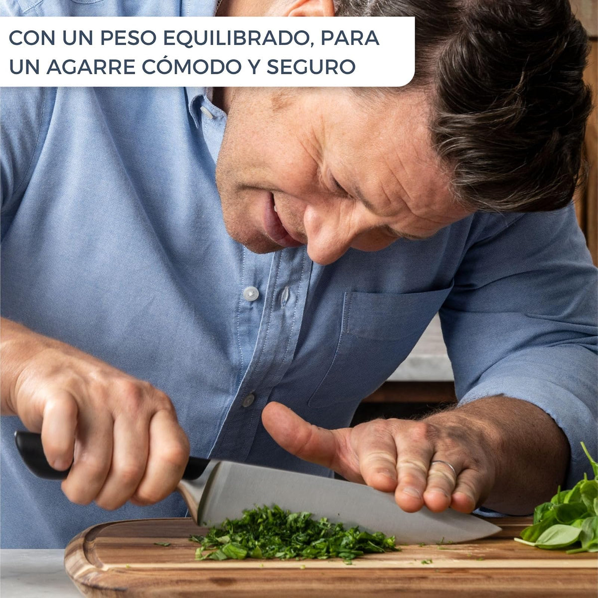 T-fal Juego de Cuchillos de Cocina 5 Piezas + Bloque de Madera de Acacia, Marrón y Negro, para Cocina y Casa | K267S556