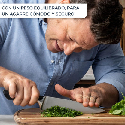 T-fal Juego de Cuchillos de Cocina 5 Piezas + Bloque de Madera de Acacia, Marrón y Negro, para Cocina y Casa | K267S556