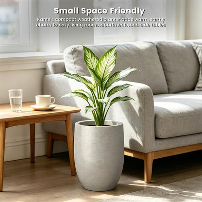 Kante Maceta de hormigón de 11.8 Pulgadas de Alto, Maceta Grande para Interiores y Exteriores con Drenaje, Acabado de hormigón Desgastado Suave con Interior Pintado, Ideal para Porche, hogar, jardín