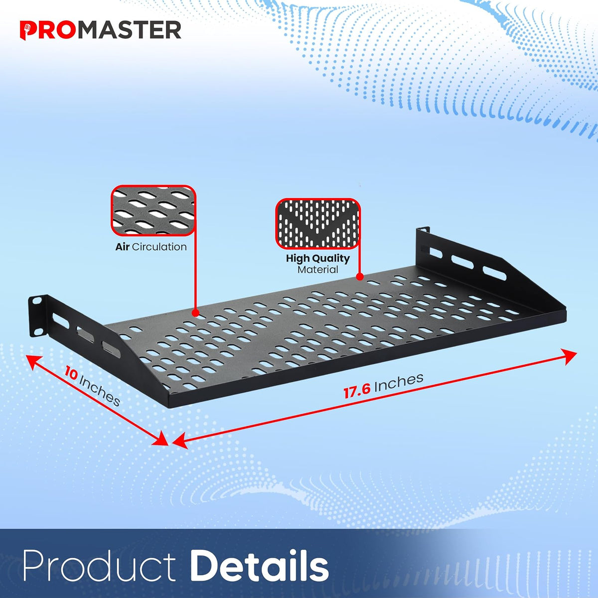 ProMaster - Estante ventilado para Servidor, 19 Pulgadas, 10 Pulgadas de Profundidad, 1U Universal integración Servidor ventilado Bandeja de Montaje en Rack para Flujo de Aire Constante, Montaje en