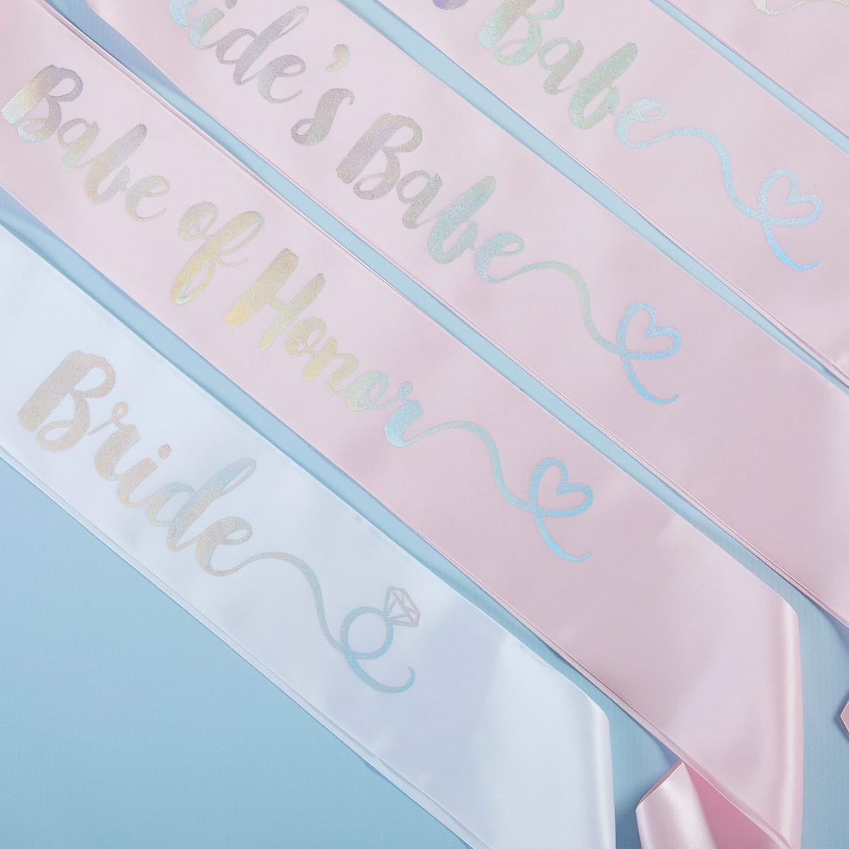 Kate Aspen Bachelorette Brides Babes Iridescent Satin Sash (juego de 7) Kit de fiesta, talla única, rosa
