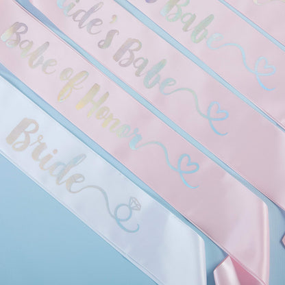 Kate Aspen Bachelorette Brides Babes Iridescent Satin Sash (juego de 7) Kit de fiesta, talla única, rosa