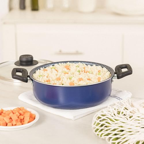 Ekco | Cacerola con Tapa Classic de Aluminio Antiadherente Azul 20cm | Tapa de vidrio, Espesor 1.7 mm, Calor uniforme, Asa de baquelita, Fácil limpieza, Libre de PFOA, Antiadherente Geothermic