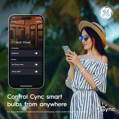 GE Cync - Bombillas LED inteligentes A19, decoración de habitación, luces WiFi estéticas que cambian de color, foco LED interior, compatible con Alexa y Google (paquete de 2)
