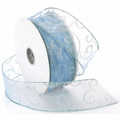 Morex Ribbon 7416.60/50-602 - Cinta de nailon transparente de 2.5 x 50 yardas, color azul hielo, cintas navideñas para manualidades y decoraciones de Navidad, cinta de Navidad para interiores para envolver regalos - 2.5 Inch By 50 Yards - Azul Hielo