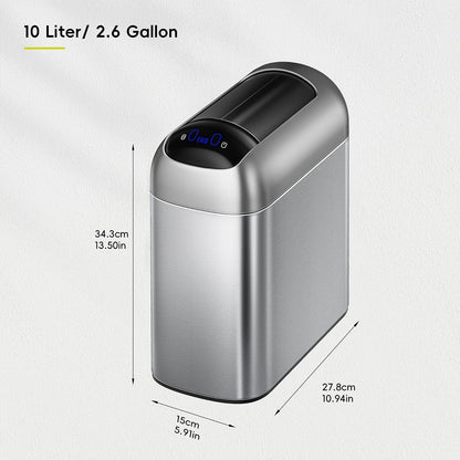 EKO Astro Slim Sensor Basurera de 10 L / 2.6 Galón de basura Touchless Close Retractable Wing Late, Sensor de movimiento Acero inoxidable para baño