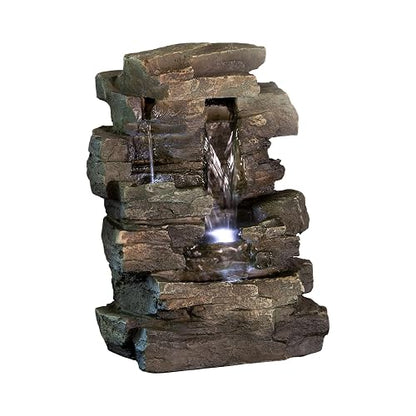 Alpine Corporation WIN220 Fuente de Cascada de Rocas Calmantes de 4 Niveles para Mesa Interior con Luces LED, 13", Gris