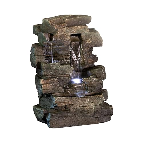 Alpine Corporation WIN220 Fuente de Cascada de Rocas Calmantes de 4 Niveles para Mesa Interior con Luces LED, 13", Gris