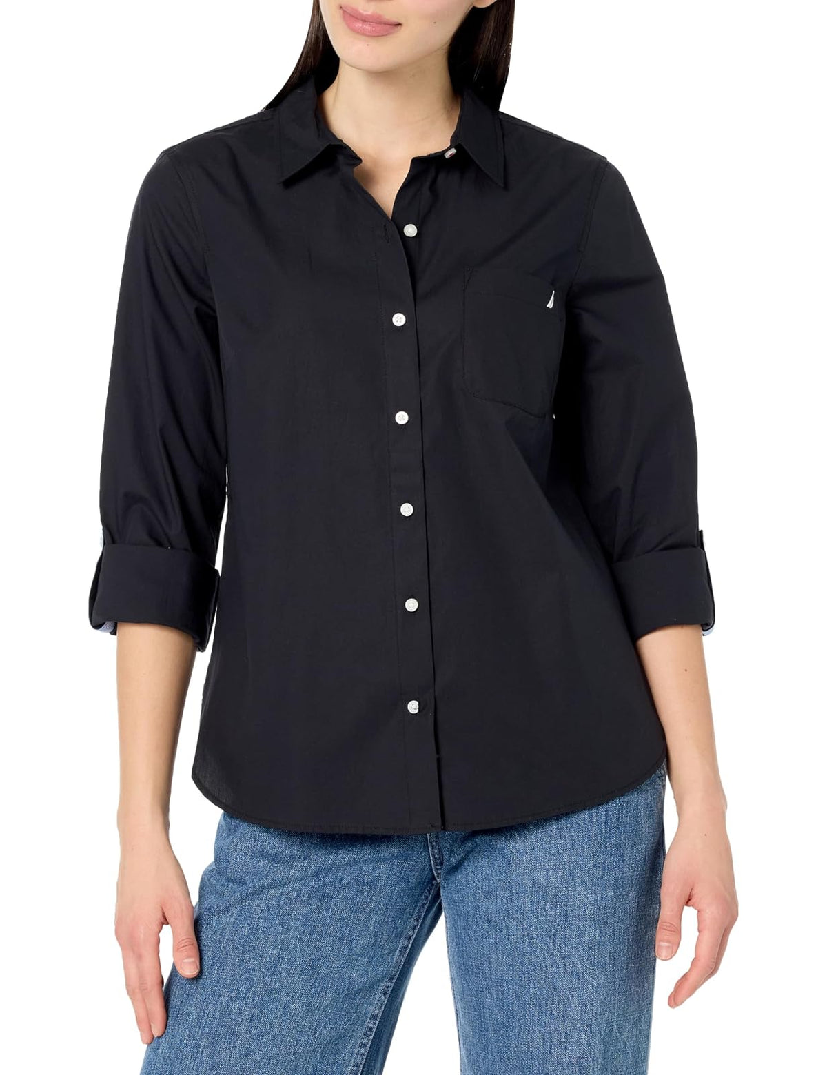Nautica Camisa de Mezclilla Manga Larga con Botones para Mujer - M - Negro -