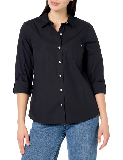 Nautica Camisa de Mezclilla Manga Larga con Botones para Mujer - M - Negro -