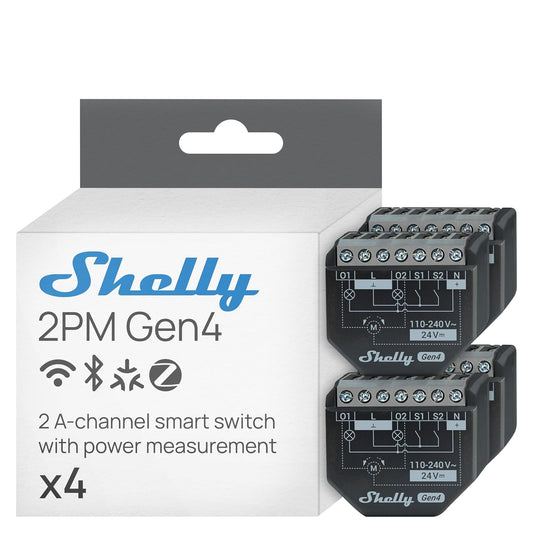 Shelly 2PM Gen4, interruptor relé inteligente, WiFi, Matter y Zigbee (4, No UL)