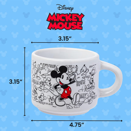 Silver Buffalo Disney Mickey Mouse clásico Sketches Art 4 piezas apilables de cerámica espresso juego de tazas pequeñas, 3 onzas