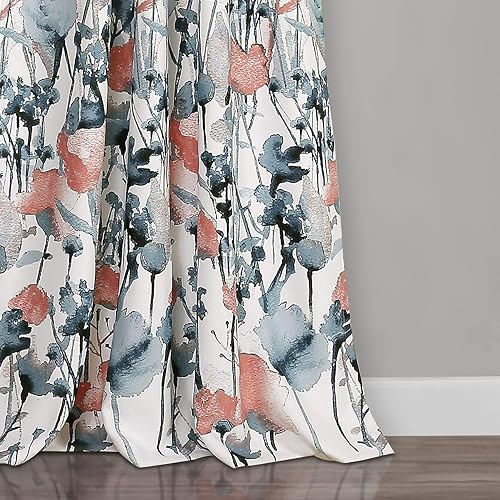 Lush DÉCOR Zuri - Juego de Cortinas para Ventana de filtrado de luz para Sala de Estar, Comedor, recámara (par), 84 x 52 Pulgadas, Azul y Coral, 2 Unidades